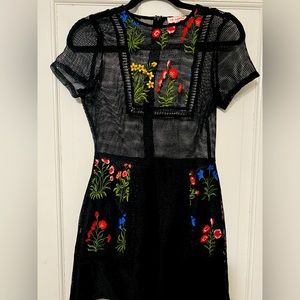 Black Embroidered Dress with Colorful Flower Embroidery